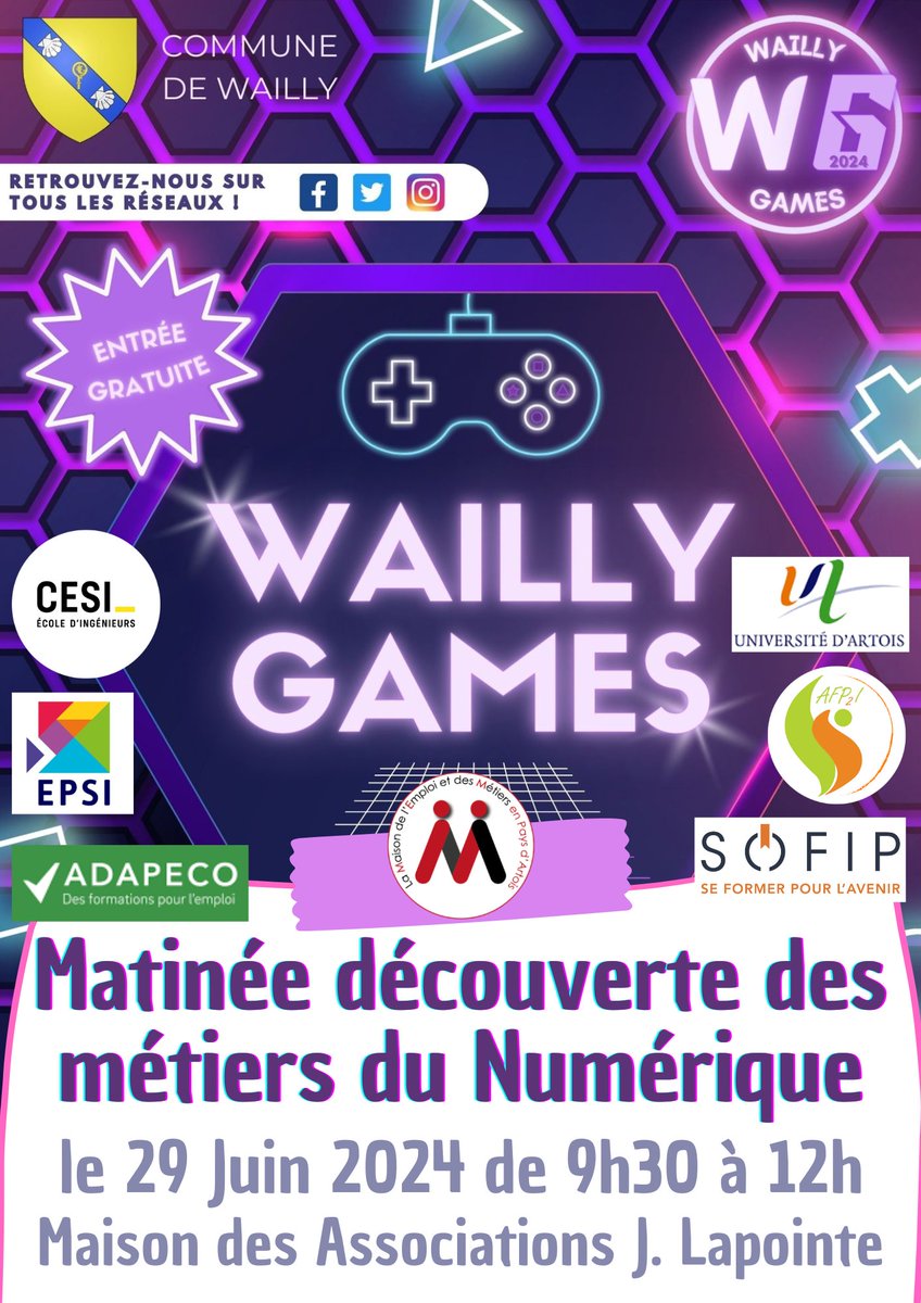 Cette année, une nouveauté prendra place le samedi matin de 9h30 à 12h, en parallèle des Wailly Games. 
Cette matinée regroupera des établissements proposant des formations dans le domaine du numérique, avec la présence également de la Maison de l'Emploi et des Métiers