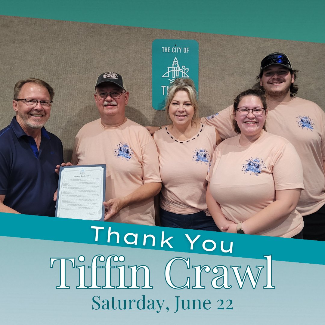 June 22 is Tiffin Crawl starting 5p at the American Legion. For 30 years, the event has raised over $100,000 for local charities. 
If you are interested, call 419-448-1235 or show up at the Legion &amp; buy a shirt for $20. Let's come together &amp; support our community-
Mayor Wilkinson