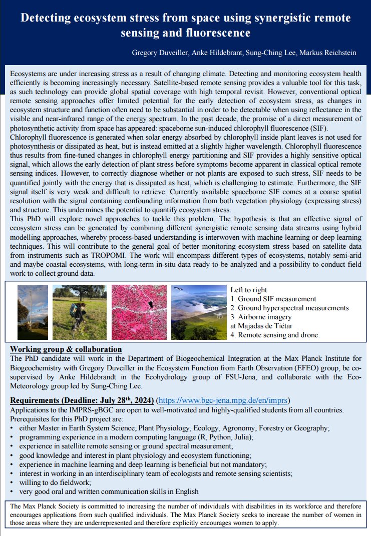 Sung Ching (Nick) Lee (@sclee_micromet) on Twitter photo Eco-Met group <a href="/MPI_BGC/">Max Planck Institute for Biogeochemistry</a> is involved in 2 projects in this round with collaborators such as <a href="/Reichstein_BGC/">Markus Reichstein</a> <a href="/Flora_Incognita/">Flora Incognita</a> <a href="/GregDuveiller/">Gregory Duveiller</a> <a href="/SpecLab_CSIC/">SpecLab CSIC</a>. Apply before the deadline if you’re interested, and feel free to ask me questions! Eco-Met group <a href="/MPI_BGC/">Max Planck Institute for Biogeochemistry</a> is involved in 2 projects in this round with collaborators such as <a href="/Reichstein_BGC/">Markus Reichstein</a> <a href="/Flora_Incognita/">Flora Incognita</a> <a href="/GregDuveiller/">Gregory Duveiller</a> <a href="/SpecLab_CSIC/">SpecLab CSIC</a>. Apply before the deadline if you’re interested, and feel free to ask me questions!