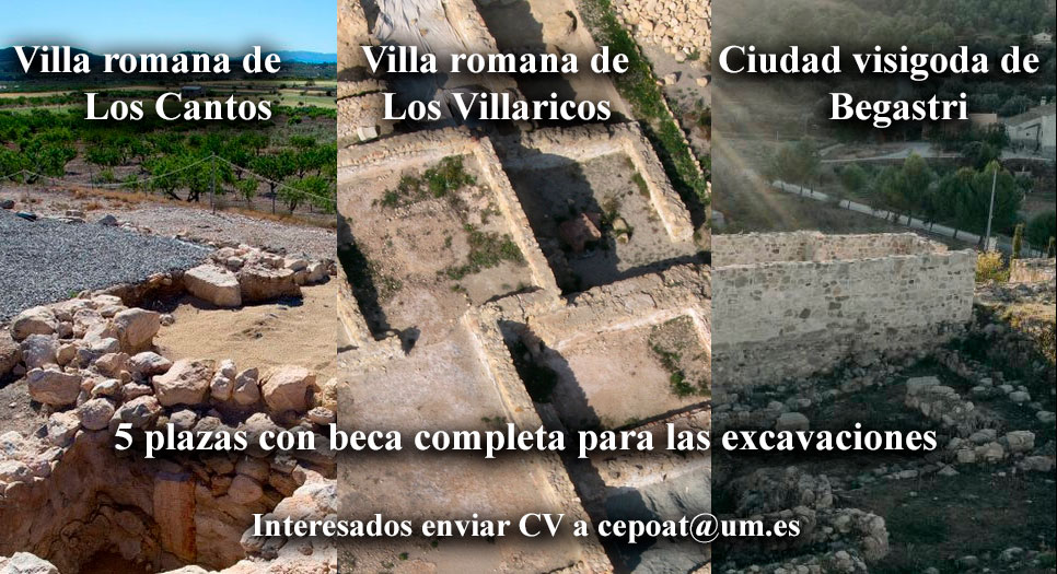 Abrimos plazo para 5 plazas con beca completa para las excavaciones de Villaricos, Los Cantos y Begastri.

más info e interesados enviar CV a cepoat@um.es
