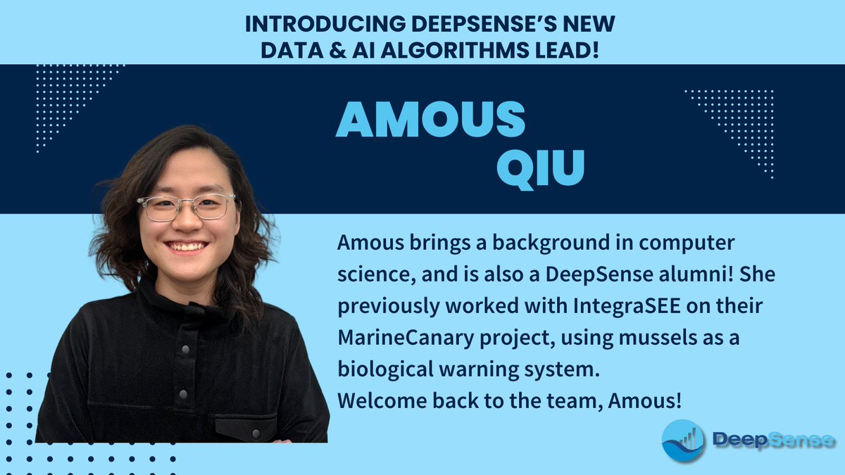 Meet Amous! She has joined the DeepSense team as our new Data and AI Algorithms Lead. With a background in Computer Science, Amous is also a DeepSense Alumni, having previously worked with IntergraSEE on their MarineCanary project using mussels as a biological warning system🌊