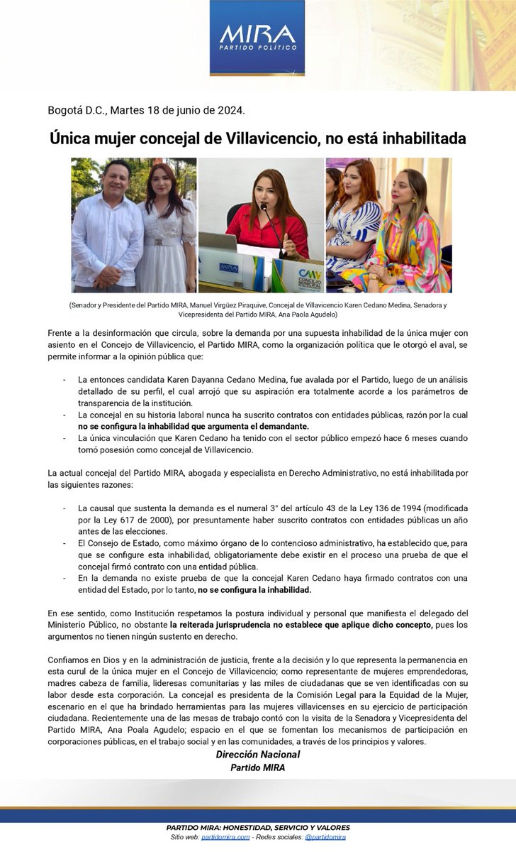 Información a la opinión pública de Villavicencio: