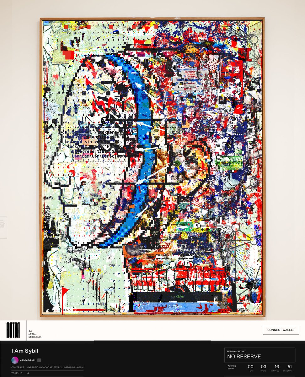 adhd143's tweet image. GM
at 1pm ET, the auction for I Am Sybil  will go live on @AOTMgallery &apos;s gallery page and run for 48 hrs. There is no reserve which is a rare thing for me but something that feels very much in the spirit of this curation.

Whatever outcome this auction has I am filled with a…