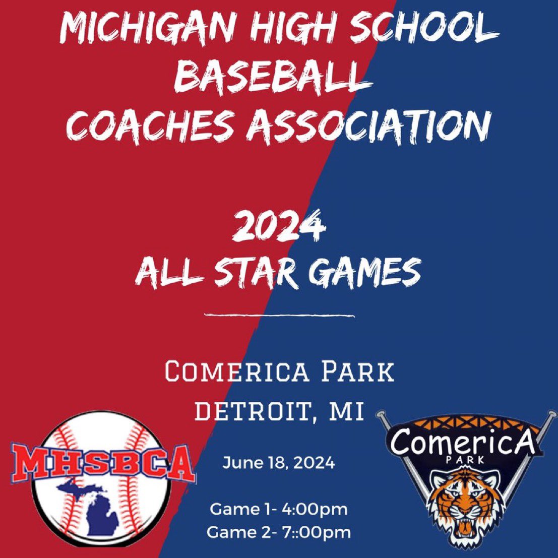 The 2024 MHSBCA All Star Games are today! Gates open at 3:00. Enter at the big Tiger. Tickets must be purchased at the Tigers Box office. Tickets are $15 and include a Souvenir Program.