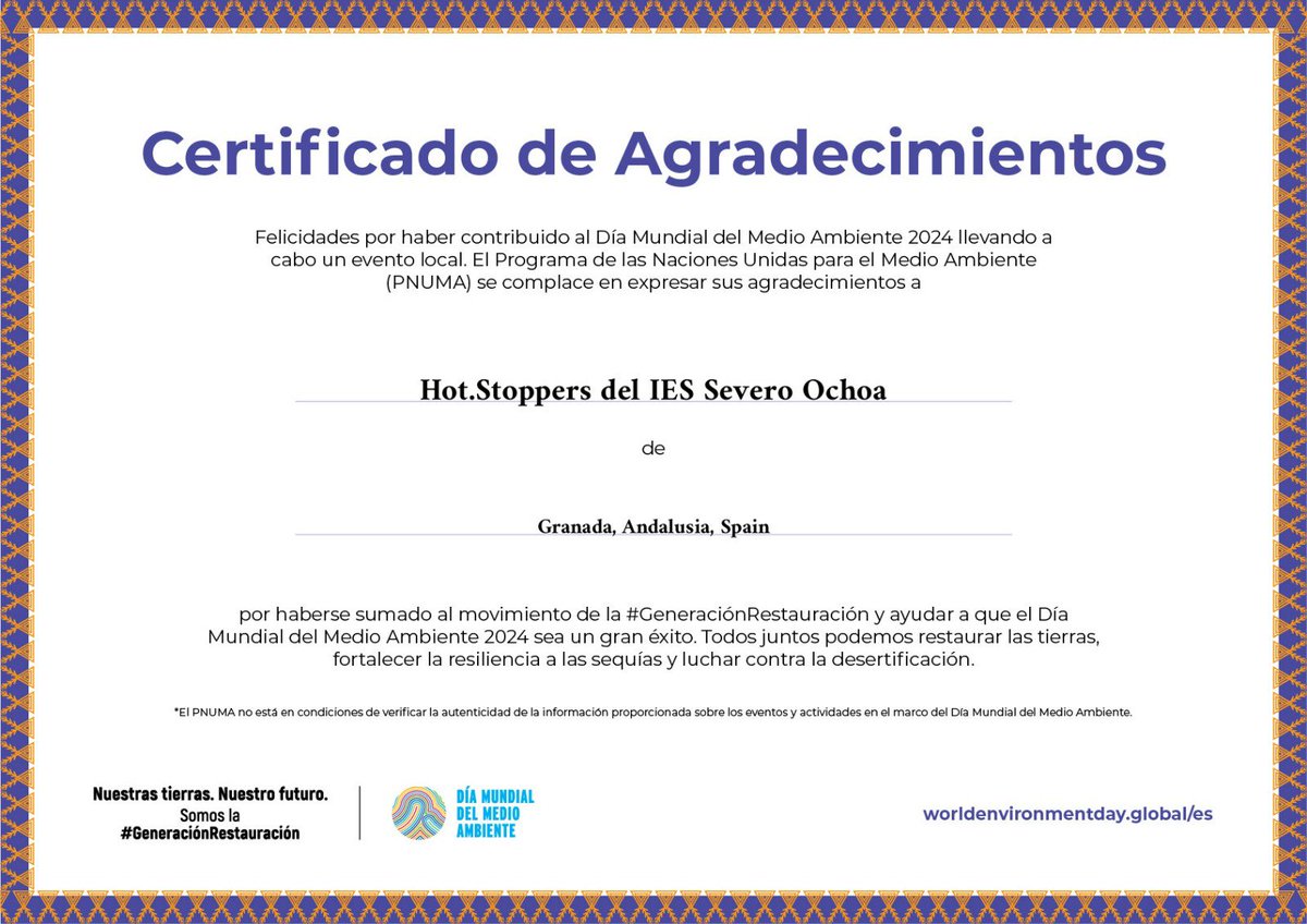 ConcursoHotStop's tweet photo. Hoy ha llegado el certificado de la ONU por el evento que los HotStoppers organizamos por el Día Mundial del Medio Ambiente.
El concurso terminará pero nuestro compromiso con el medioambiente durará siempre.
¡¡Conviértete en HotStopper!!
#medioambiente @in_galicia https://t.co/Aipg0h31bP