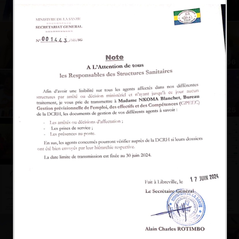 HcegGabon's tweet photo. 🚨🚨🚨NOTE

A L'Attention de tous les Responsables des Structures Sanitaires.

#HCEG #Gabon #BeauSejour #Libreville #Hôpital https://t.co/KW7vu99coZ