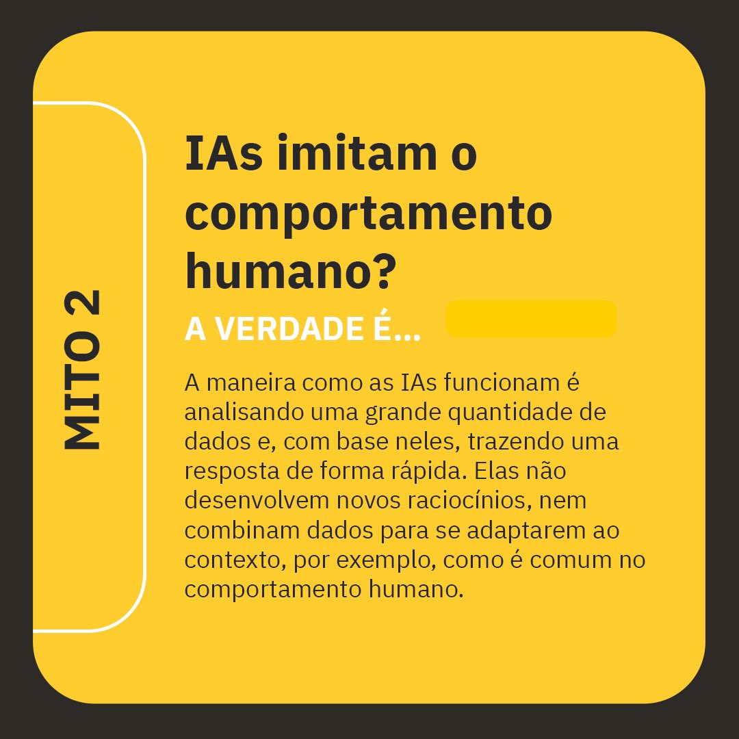 ambevtech's tweet image. Conta pra gente: qual é o maior mito sobre Inteligência Artificial que você já ouviu ou leu por aí?

Selecionamos algumas frases clássicas que circulam sobre o assunto para desmistificar esse tema. Bora falar sobre isso?

#IA #Tecnologia #TechAndCheers