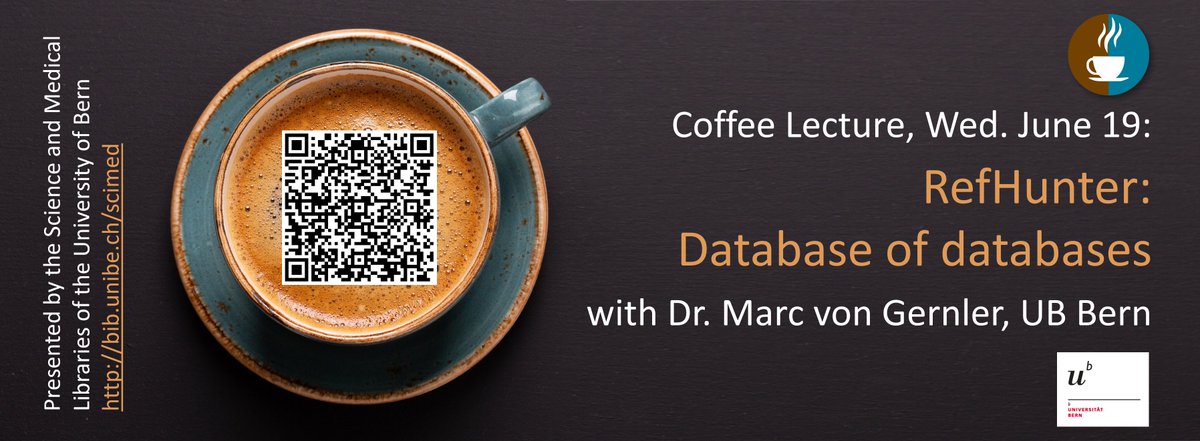 Science and Medical Libraries University of Bern (@sci_ub_unibe) on Twitter photo Where do you start your literature search? #RefHunter is a good option - a valuable resource for bibliographic databases and search interfaces. Join our #CoffeeLecture for medicine and science <a href="/unibern/">Universität Bern</a> tomorrow, Wed. June 19, 13:00. Online & free for all: bib.unibe.ch/scimedCL Where do you start your literature search? #RefHunter is a good option - a valuable resource for bibliographic databases and search interfaces. Join our #CoffeeLecture for medicine and science <a href="/unibern/">Universität Bern</a> tomorrow, Wed. June 19, 13:00. Online & free for all: bib.unibe.ch/scimedCL