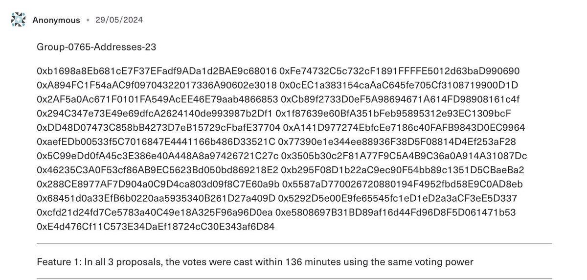 Ok, last chance to dismiss this one: commonwealth.im/layerzero/disc…

Let's review more detailed. Anon's takes are:
1. Same voting power on Stargate proposal
2. All voting within 4 hours
3. Correlations among cluster addresses across the three chains: Polygon, BSC and Fantom.