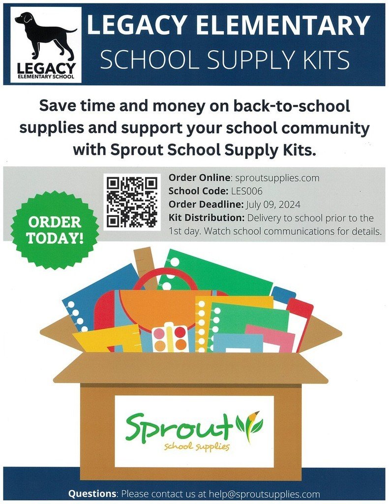 Save time and money on back-to-school supplies and support your school community with Sprout School Supply Kits. Order online at sproutsupplies.com and use school code LES006 by July 9, 2024.