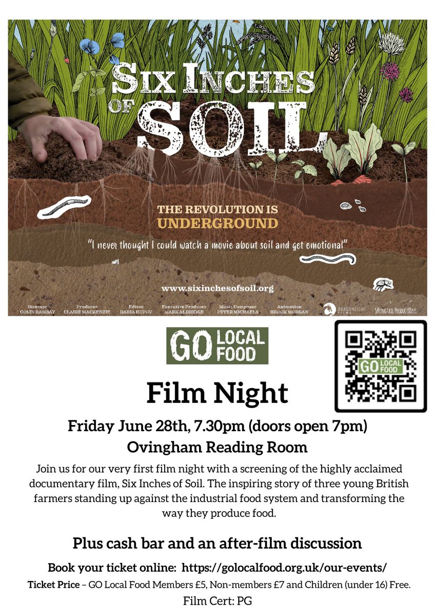 Come and join us for our film night on Fri 28th June. Very excited to be screening <a href="/sixinchessoil/">Six Inches of Soil</a>