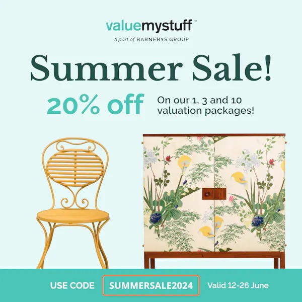 🌞 Discount from ValueMyStuff! 🌞

20% off on valuation packages of 1, 3, and 10! 🎉🔍 Perfect for valuing your precious items and antiques. 🖼️🪑 Don’t miss this amazing offer! Use code: SUMMERSALE2024 🌟

📅 Valid until June 26

#ValueMyStuff #SummerDeal #Discount #Antiques🌺🌿