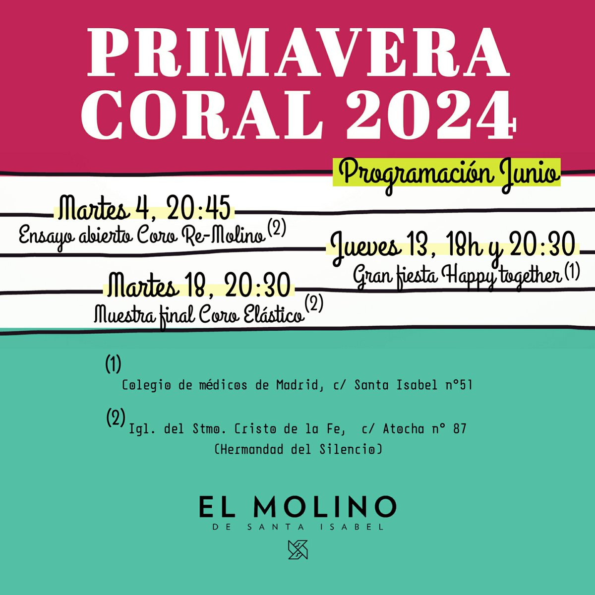 Como seguro que no has tenido suficiente... ¡aún queda un superconcierto! Esta tarde, a las 20:30, ¡el CORO ELÁSTICO EN VIVO bajo la dirección de la gran Lara Vizuete! Te esperamos en la iglesia del Cristo de la Fe, Atocha 87.