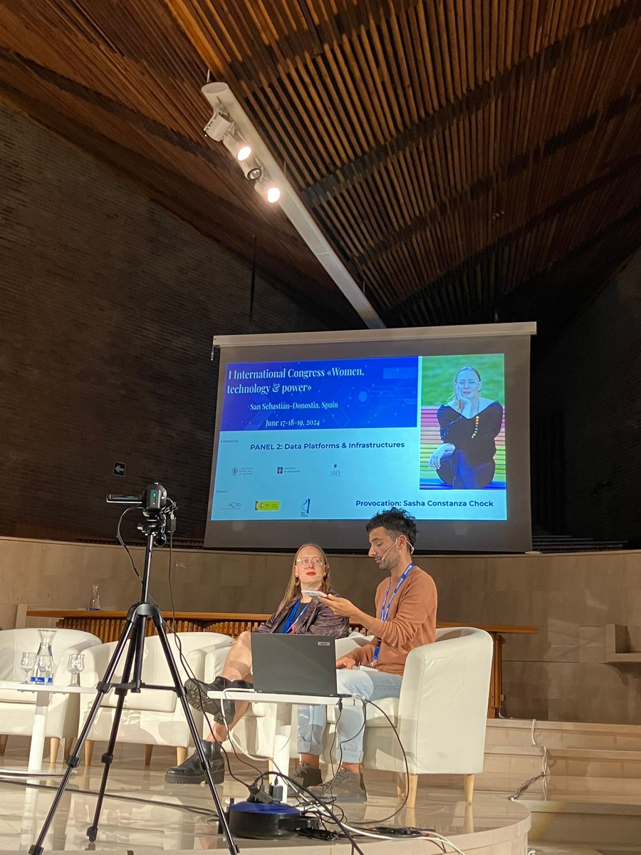 Magnificent <a href="/schock/">Sasha Costanza-Chock</a> with Diego Casado Mansilla at #WTP in <a href="/deusto/">Universidad Deusto - Deustuko Unibertsitatea</a> on "algorithmic necropolitics" and against the indiscriminate deployment of AI systems, and in favor of #DesignJustice, #AnotherAI &amp; feminist tech