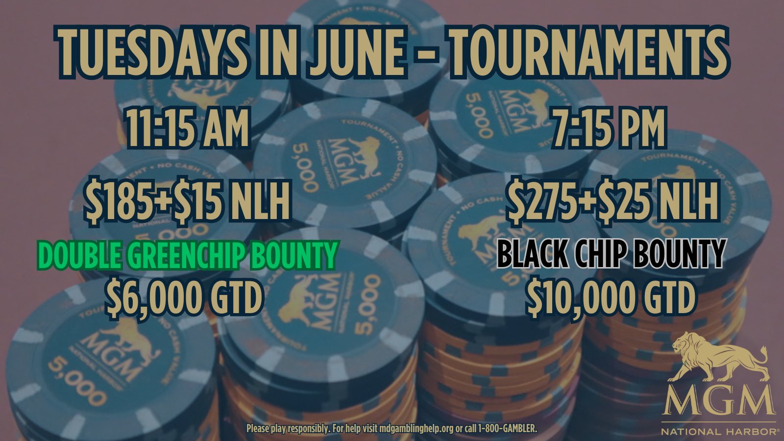 MGM National Harbor Poker on X Tuesday, June 18 Tournaments