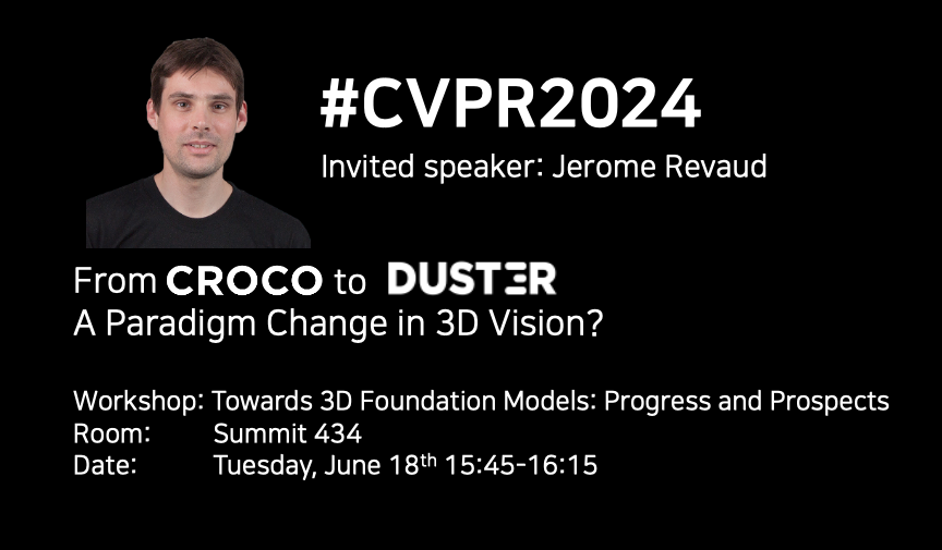 Today is your chance to hear about the inspiring #DUSt3R story in <a href="/JeromeRevaud/">Jerome Revaud</a> 's invited talk <a href="/CVPR/">#CVPR2025</a> workshop on Towards 3D FMs 3dfm.github.io ! DUSt3R ➡️dust3r.europe.naverlabs.com