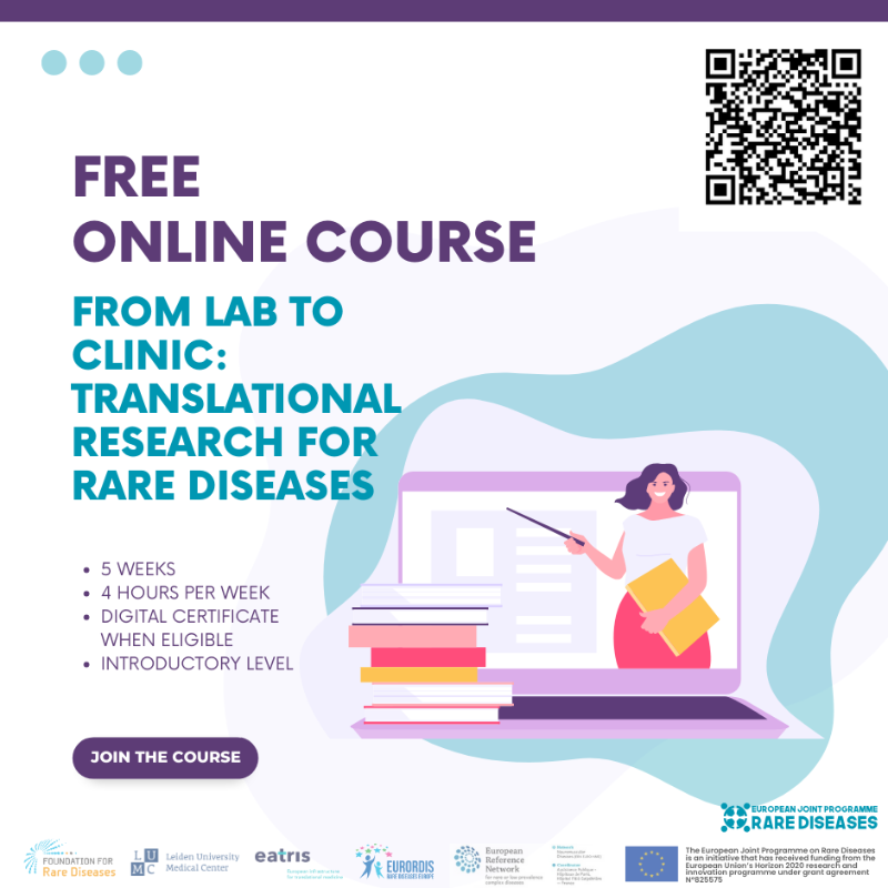 eurordis's tweet photo. Are you looking to learn more about rare disease research?

We have co-developed several online courses with @EJPRareDiseases to help expand your knowledge on topics such as genetic testing, health data usage, and more! 🎓