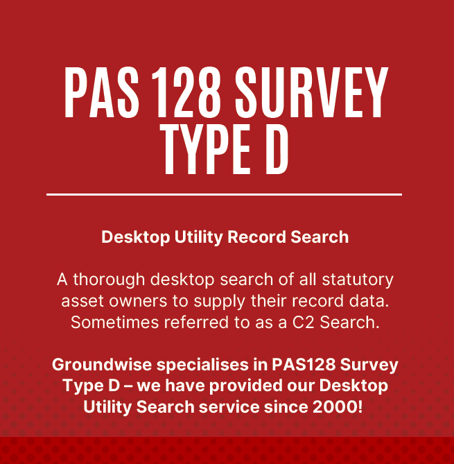 At Groundwise, we specialise in #PAS128 Survey Type D – but what is PAS128? 🤔 

01702 615566
mail@groundwise.com 
groundwise.com

#utilitysearches #constructuk #surveylife #utilities #utilitydetection #utilitylocating #safediggingforall #utilitysurvey #utilitymapping