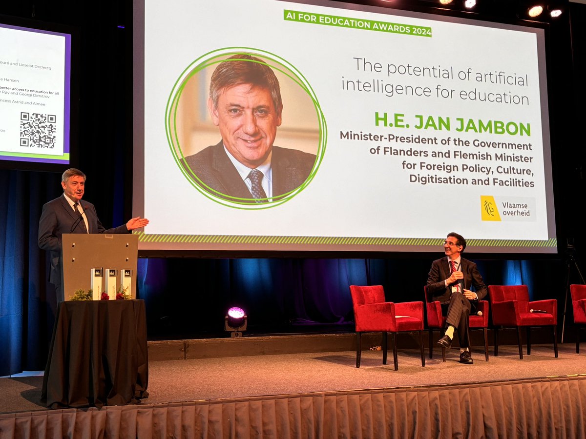 Dries Willems (@dries_willems) on Twitter photo 🤖 Will AI one day replace teachers?
❌ Not according to Aimee, <a href="/dteachtraining/">d-teach online training</a>’s virtual human answering HRH Princess Astrid’s question at the ICONS summit.
👉🏻 With Minister-president <a href="/JanJambon/">Jan Jambon</a> presenting his views on AI in education.
#BEmissionNOR 🤖 Will AI one day replace teachers?
❌ Not according to Aimee, <a href="/dteachtraining/">d-teach online training</a>’s virtual human answering HRH Princess Astrid’s question at the ICONS summit.
👉🏻 With Minister-president <a href="/JanJambon/">Jan Jambon</a> presenting his views on AI in education.
#BEmissionNOR
