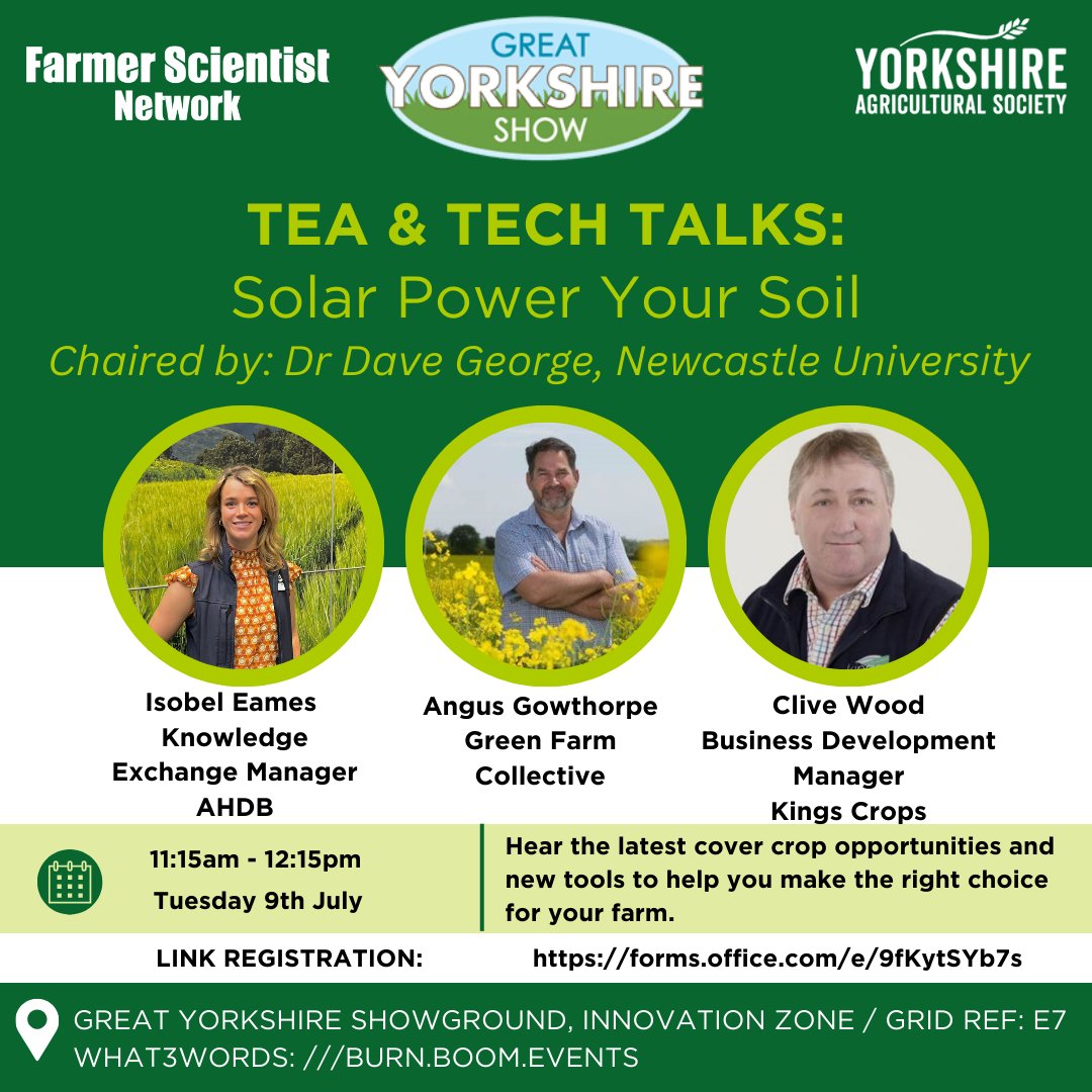 FarmerScientist (@farmerscientist) on Twitter photo Heading to the <a href="/greatyorkshow/">Great Yorkshire Show</a>? Our first tech talk will focus on the benefits (and challenges!) of cover cropping, latest opportunities with SFI and the new <a href="/CoverCropsGuide/">CoverCropsGuideUK</a> selection toolkit.
Book a spot to secure a brew and a sausage roll 👉forms.office.com/e/9fKytSYb7s Heading to the <a href="/greatyorkshow/">Great Yorkshire Show</a>? Our first tech talk will focus on the benefits (and challenges!) of cover cropping, latest opportunities with SFI and the new <a href="/CoverCropsGuide/">CoverCropsGuideUK</a> selection toolkit.
Book a spot to secure a brew and a sausage roll 👉forms.office.com/e/9fKytSYb7s