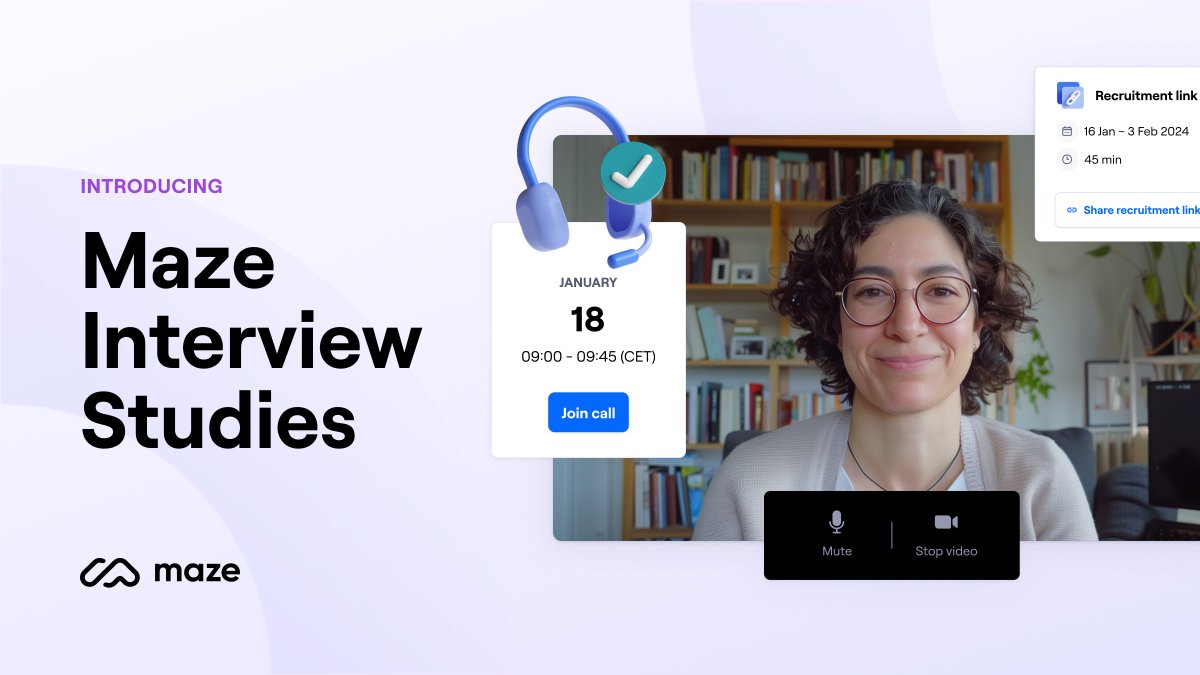 Introducing 💎 Maze Interview Studies 💎

Our new comprehensive solution simplifies every step of moderated research—from recruiting to extracting findings.

Access 3M+ participants, automate scheduling, and transform conversations into insights.

🔗 buff.ly/4bmfGFH