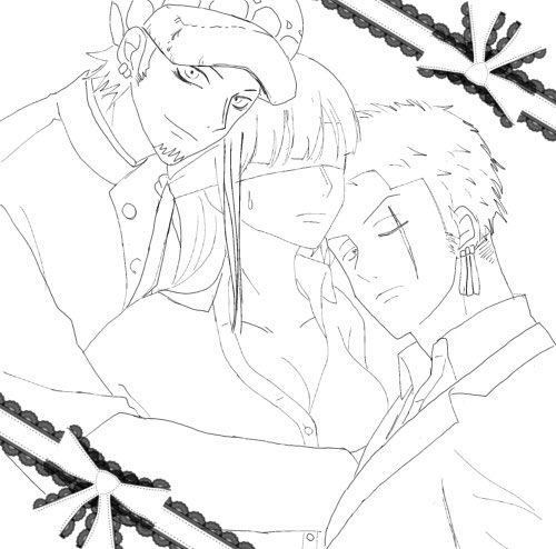 あと色塗りだけ✌️
目隠しされた人ロビン。
三角関係好き。
#ローロビ
 #ゾロビン