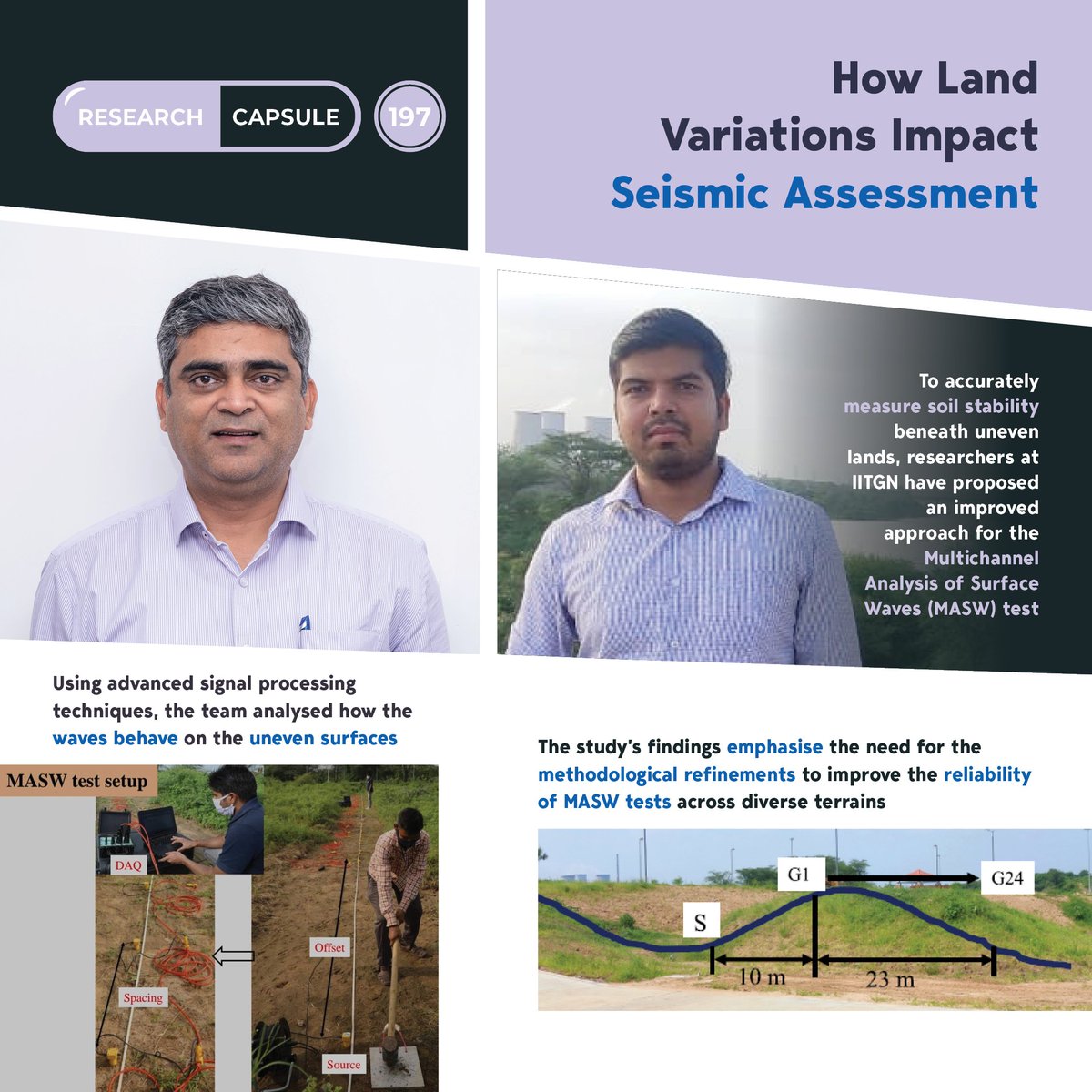iitgn's tweet image. #IITGNResearchCapsule: It is important to understand the shallow surface under the ground for #constructing buildings and studying #earthquakes. To accurately measure soil stability beneath uneven lands, researchers at IITGN have proposed an improved approach for the