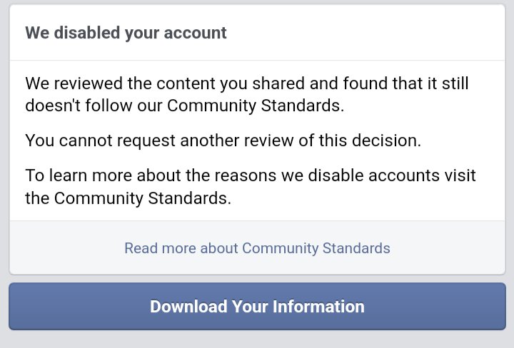 TheBigRuss77's tweet photo. Looks like my original Facebook account has been permanently deleted for sharing too much information about the Bidens and the Democrats. #MAGA #FacistFacebook @facebook https://t.co/Mc9snfNpUf