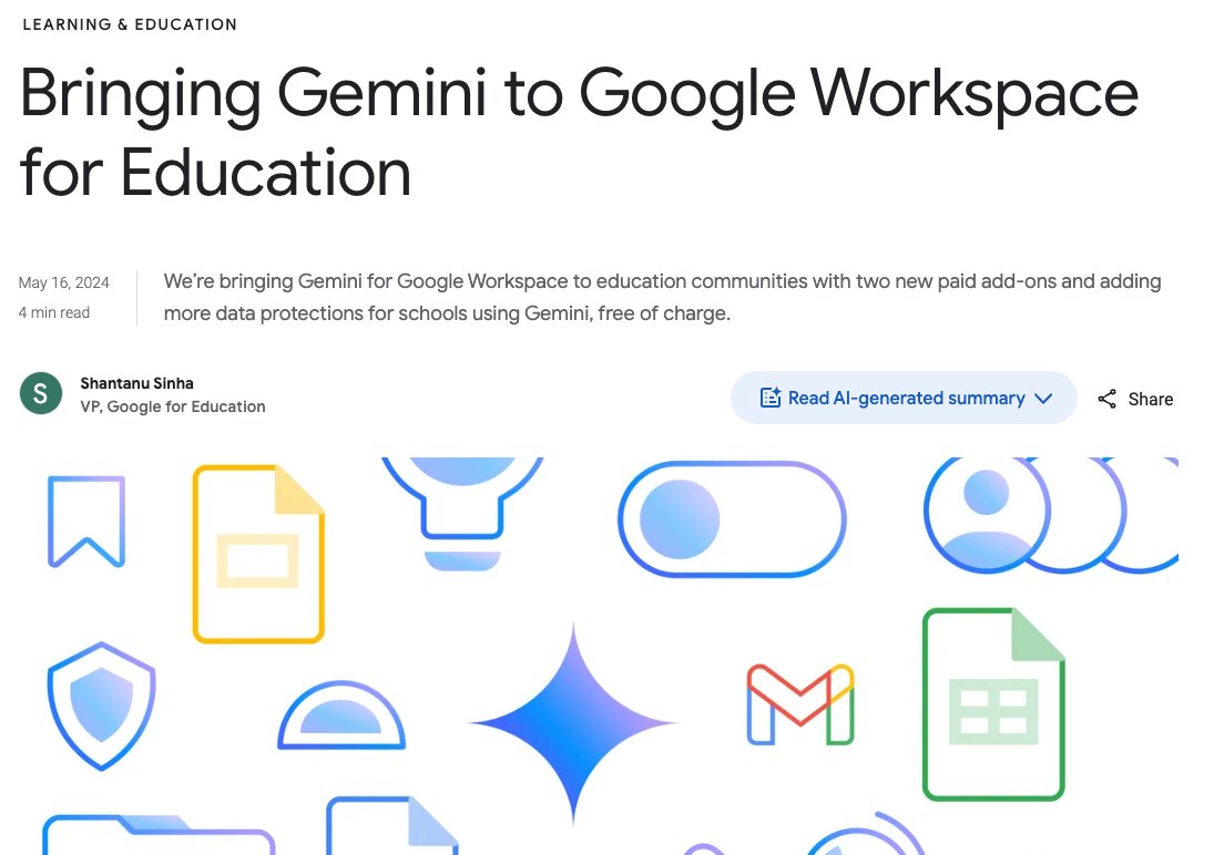 Google has integrated Gemini into their education platform. Admins will be turning on these features soon. Students will be able to use generative AI directly within a Google Doc.