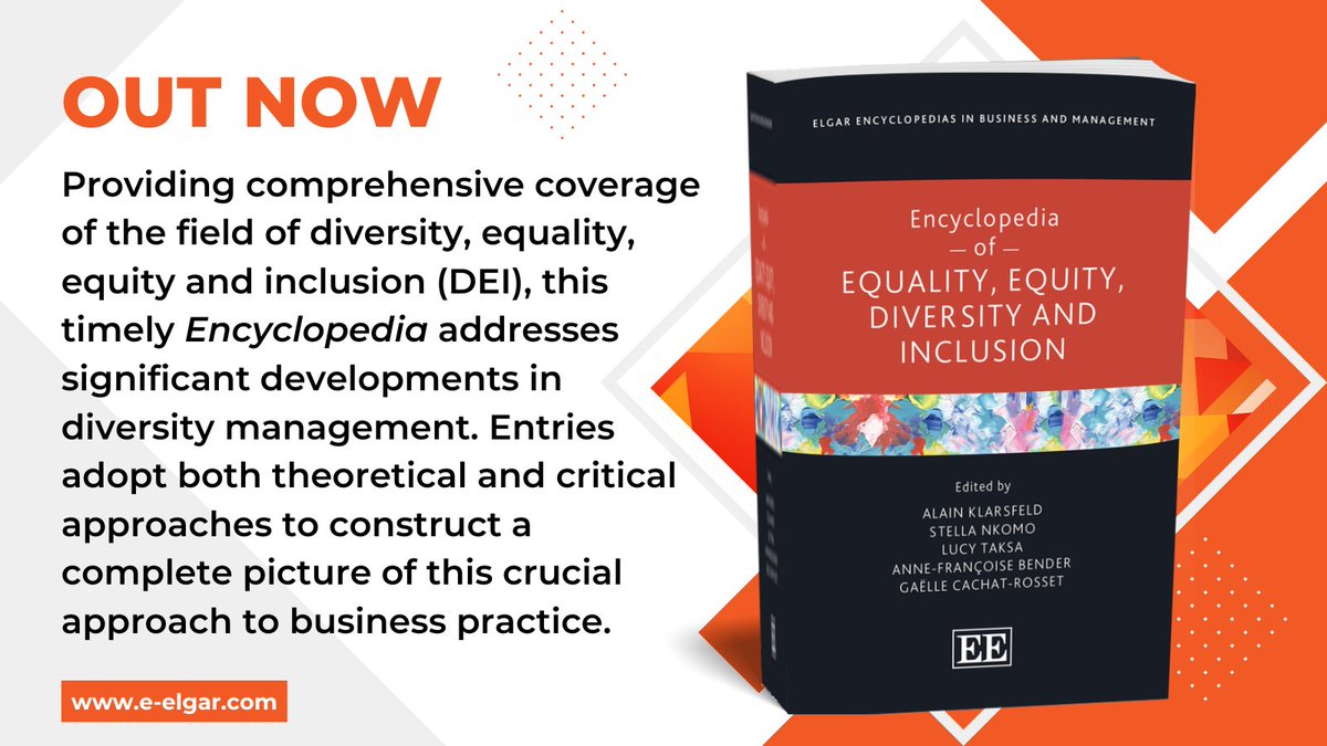OUT NOW Encyclopedia of #Equality, #Equity, #Diversity and #Inclusion, <a href="/AlainKlarsfeld/">Alain Klarsfeld</a> <a href="/tbs_education/">TBS Education</a> <a href="/stellankomo/">Stella Nkomo</a> <a href="/UPTuks/">University of Pretoria</a> <a href="/LTaksa/">Lucy Taksa</a> <a href="/Deakin/">Deakin University</a> Anne-Françoise Bender <a href="/LeCnam/">Le Cnam</a> Gaëlle Cachat-Rosset de <a href="/fsaulaval/">FSA ULaval</a> doi.org/10.4337/978180…