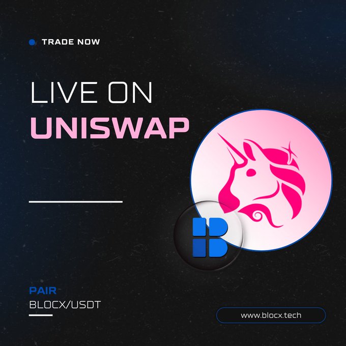 I'm happy to announce that <a href="/BLOCX_TECH/">BLOCX. (Official)</a> Coin ( $BLOCX ) is now live and tradeable  on <a href="/Uniswap/">Uniswap Labs 🦄</a>, a good chance for my ETH maxis to get on 

🔗 Trade Now: app.uniswap.org/swap?outputCur…

🔗 Smart Contract: etherscan.io/token/0x4ff57e…

🔗 Bridge: bridge.blocx.app

#BLOCX_TECH #DePIN #AI