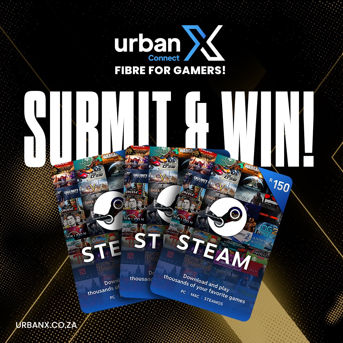 We want to celebrate your wins 🏆

Submit your favourite gaming clip from this week and stand a chance to WIN a R150 Steam voucher 🤩 

Submit here 👉 bit.ly/3yZSsHF

#UrbanX #ForGamers #GamingFibre