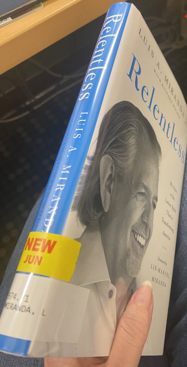 I’m bringing my library’s copy of Relentless to my book discussion group where we will discuss the books we’ve recently read 😁 <a href="/Vegalteno/">Luis A. Miranda, Jr.</a> Your book’s Dewey Decimal Call # is 974.71 MIRANDA, L 📕