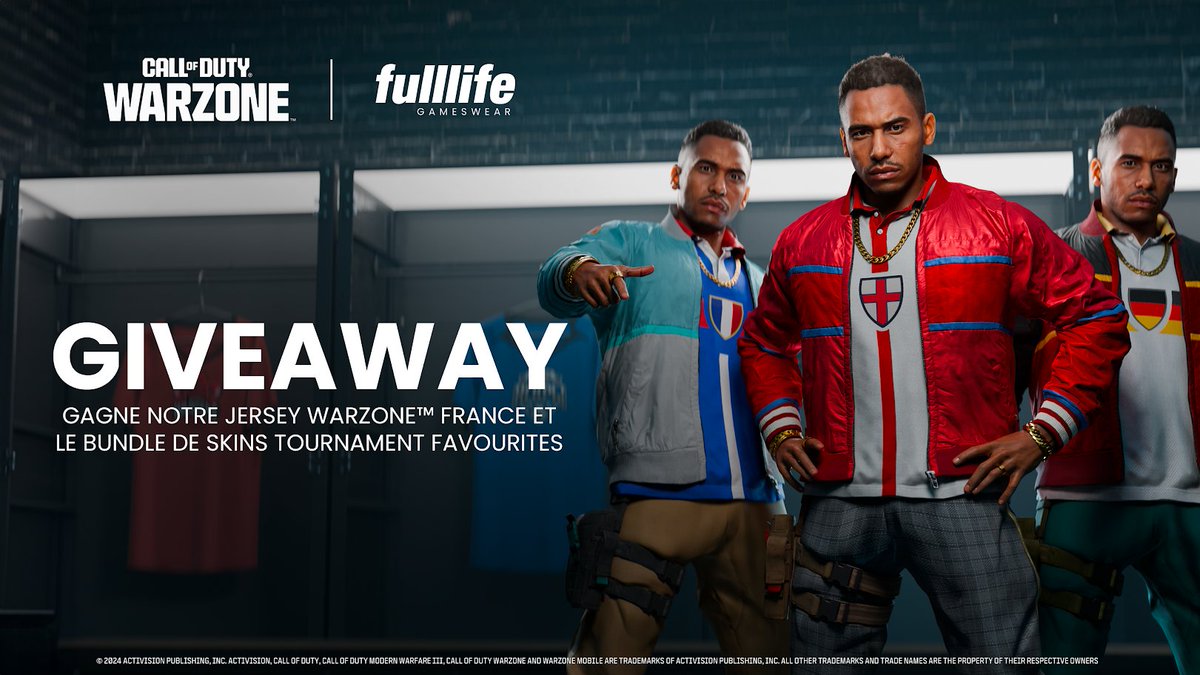 Pour fêter la victoire de l’<a href="/equipedefrance/">Equipe de France ⭐⭐</a> on fait gagner notre Jersey <a href="/CallofDutyFR/">Call of Duty France</a> Warzone™ France et un bundle de skins Tournament Favourites à l’un d’entre vous ! Pour participer :

❤️ Follow <a href="/Fulllife_fr/">Fulllife</a>
🔄 RT

Tirage au sort le 21.06 🍀