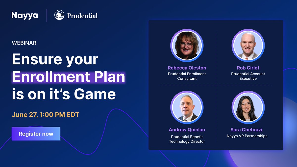Nayya (@nayya_inc) on Twitter photo Don't miss Sara Chehrazi, Nayya VP of Partnerships, as she joins industry experts at <a href="/Prudential/">Prudential</a> to discuss optimizing enrollment 🌟
Register today to secure your spot! event.on24.com/eventRegistrat…
#Webinar #EmployeeBenefits #EnrollmentSolutions #Nayya #Prudential Don't miss Sara Chehrazi, Nayya VP of Partnerships, as she joins industry experts at <a href="/Prudential/">Prudential</a> to discuss optimizing enrollment 🌟
Register today to secure your spot! event.on24.com/eventRegistrat…
#Webinar #EmployeeBenefits #EnrollmentSolutions #Nayya #Prudential