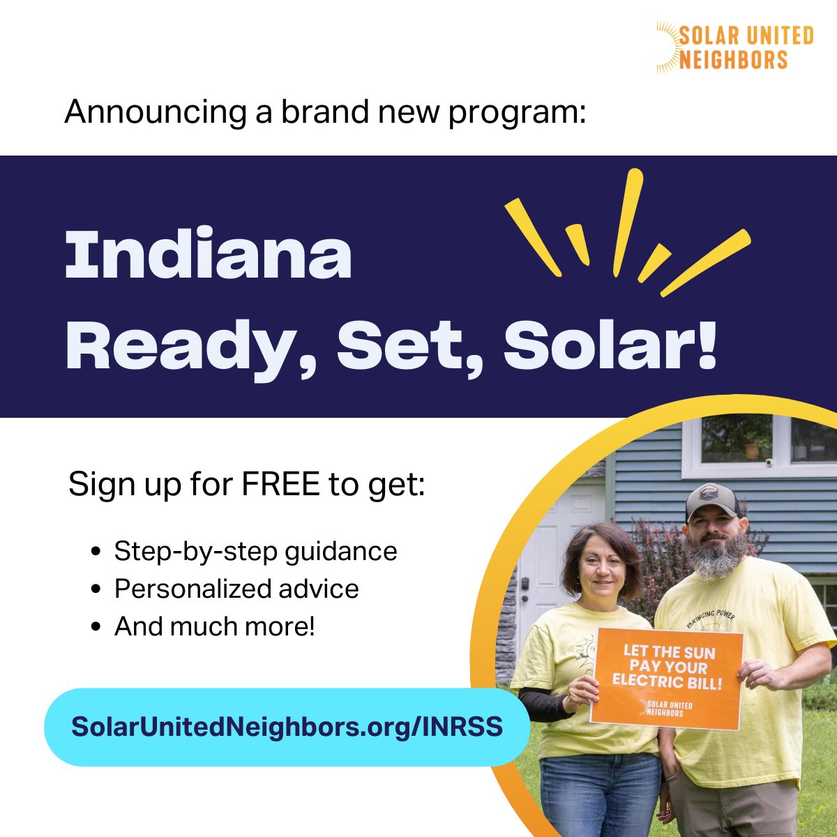 SolarNeighbors's tweet photo. Indiana Ready, Set, Solar! is a FREE program that simplifies the process of going solar! Sign up now to get:

👉 eight weeks of info &amp; activities
👉 expert advice &amp; guidance
👉 a community of folks going solar, just like you

🔗: https://t.co/YozH1pBsOl https://t.co/QH28ht05Je