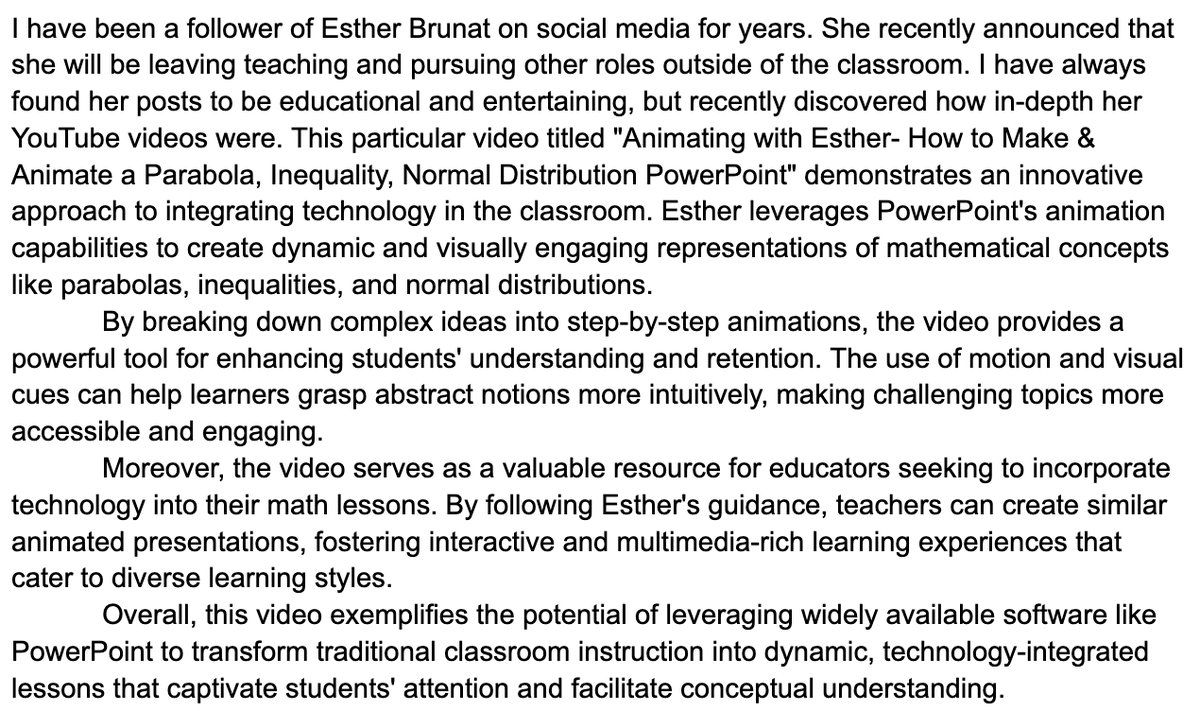 markleMAIT's tweet photo. My third review is a YouTube video by @estherbrunat ! I have been following her for years and look forward to following her along the next steps in her career. #INTC5330
https://t.co/6jbmgcJJsV https://t.co/jJuDPxPeQ7