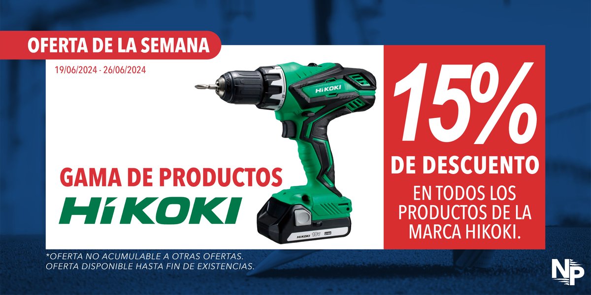 Una semana más, os traemos la OFERTA DE LA SEMANA en Azulejos Nicolás Pastor.  Y esta semana le toca el turno a una de nuestras marcas de cabecera: HIKOKI, especializada en maquinaria y herramientas profesionales con más de 75 años de experiencia.
¿Vas a perder esta oportunidad?