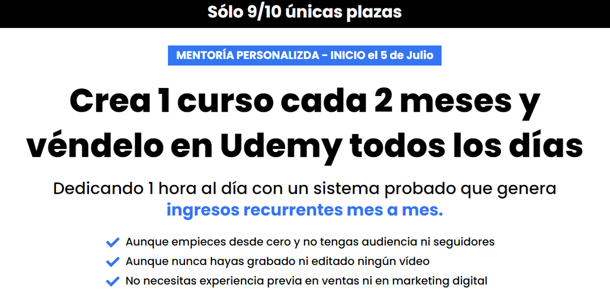 🔴 9 ÚNICAS PLAZAS 👇  

La ventaja de vivir full time de tus propios cursos es que puedes estudiar y formarte en lo que quieras o necesites.

Eso te hace crecer mucho más rápido que estar vendiendo horas por trabajo en una empresa.  

Otra de las ventajas más grandes que tienes