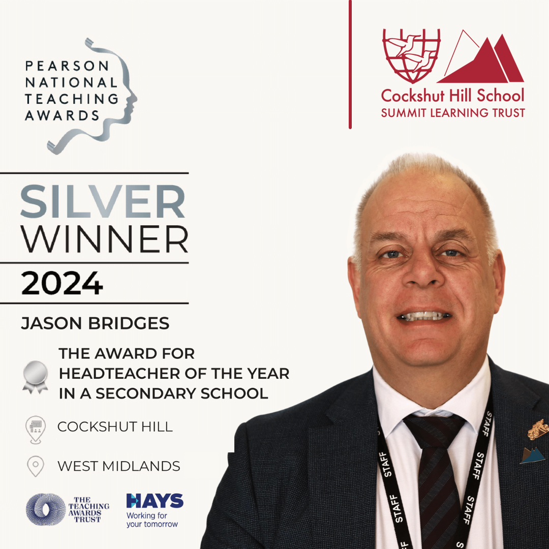 Proud to announce: Silver Award Winner Mr Bridges!  

The Pearson National Teaching Award for secondary school Head Teacher of the Year.  In recognition of your dedication and achievements. #TeachingAwards #TeachingHeroes  #ThankATeacher #ClassroomHeroes #WhoHelpedYou <a href="/Summit_LT/">Summit Learning Trust</a>