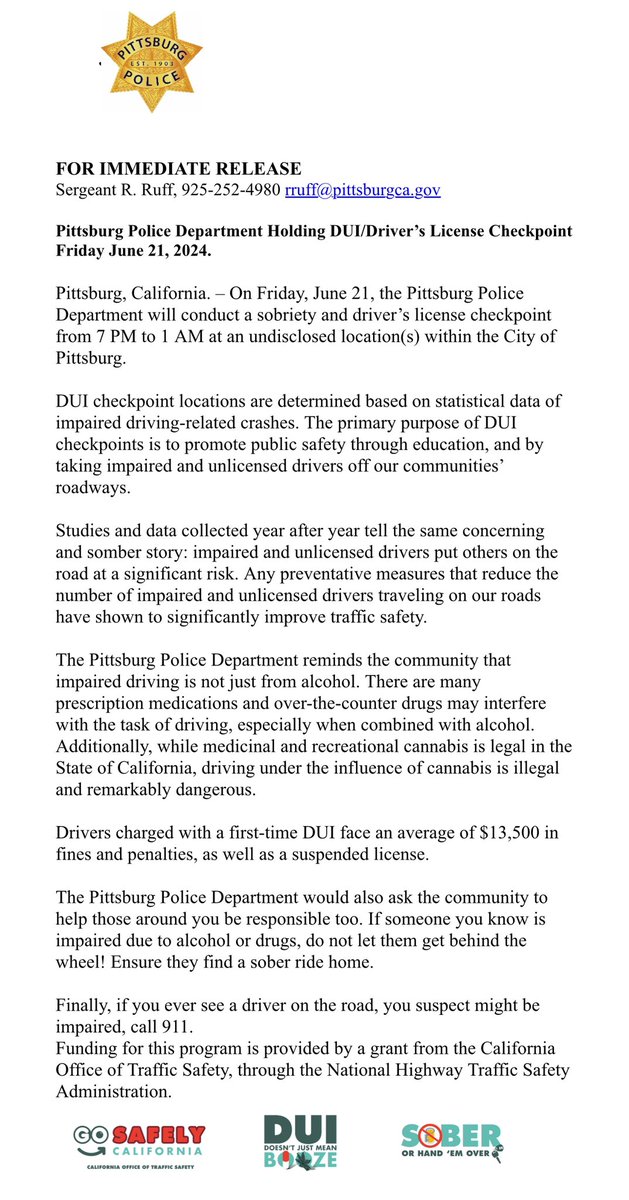 DUI PRESS RELEASE