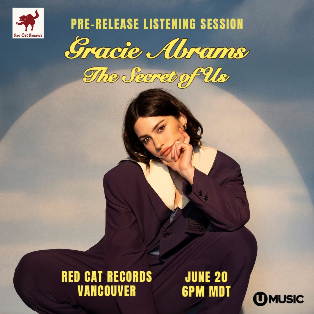 Please join us for a pre-release listening session of the new Gracie Abrams album "The Secret Of Us"

Thursday June 20th 6:00 - 7:00 pm, first come first serve, the lineup will be available at 5:00 pm in front of the store. 

See you there!