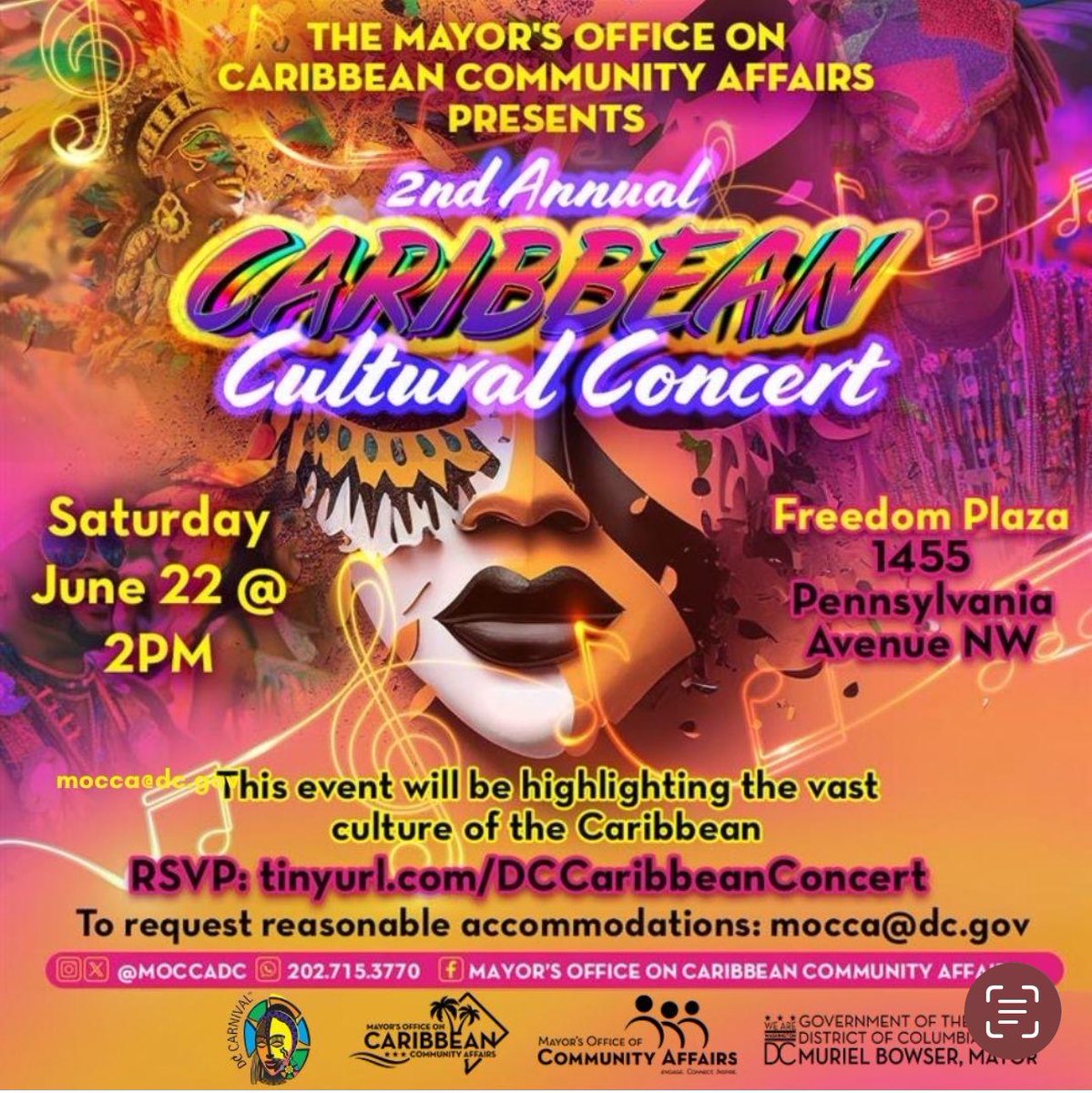 monicaroache's tweet photo. Experience the soul of the islands at the 2nd Annual Caribbean Cultural Concert 🎶 Get ready for cultural immersion from storytelling to the beats of Soca, Reggae, &amp; Steelband. Let’s revel in the rich Caribbean culture! 

🗓️June 22
⏰2pm
📍Freedom Plaza 
recommend arrival after 4 https://t.co/3gGGl5hTAt