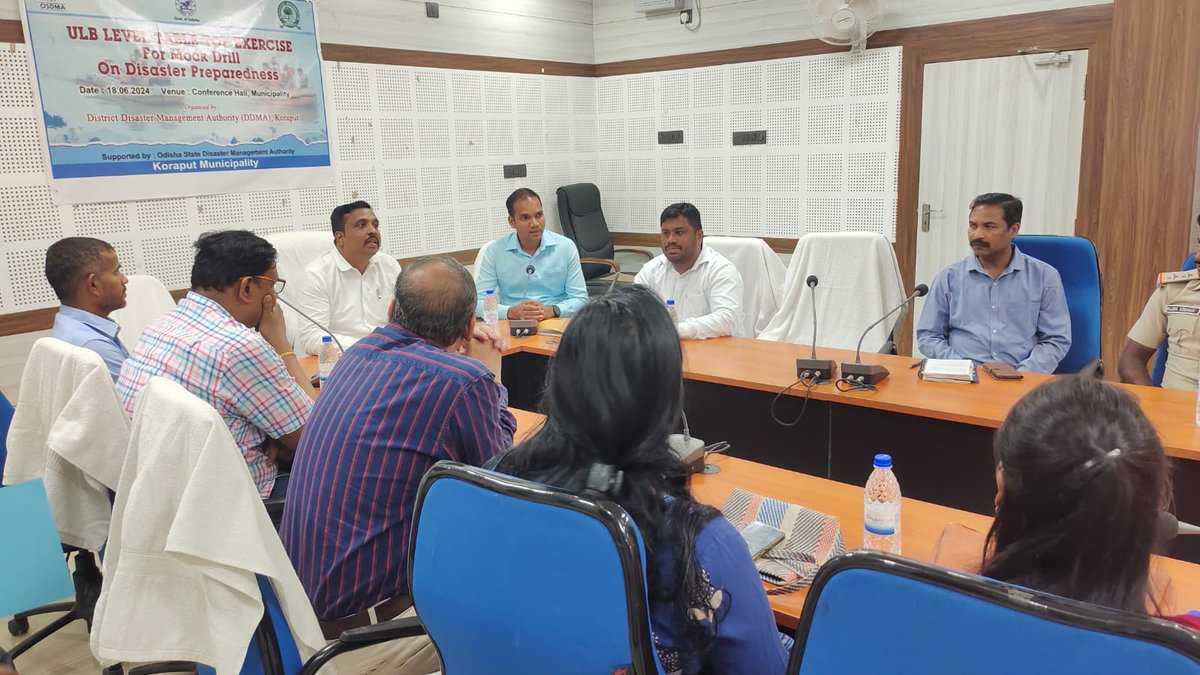 Table Top Exercise(TTEx) held today on 18.06.2024 for Disaster Preparedness in Conference Hall of Koraput Municipality under the Chairmanship of  Municipality Chairman, Koraput.
<a href="/osdmaodisha/">OSDMA Odisha</a> 
<a href="/dmkoraput/">Collector and District Magistrate, Koraput</a>