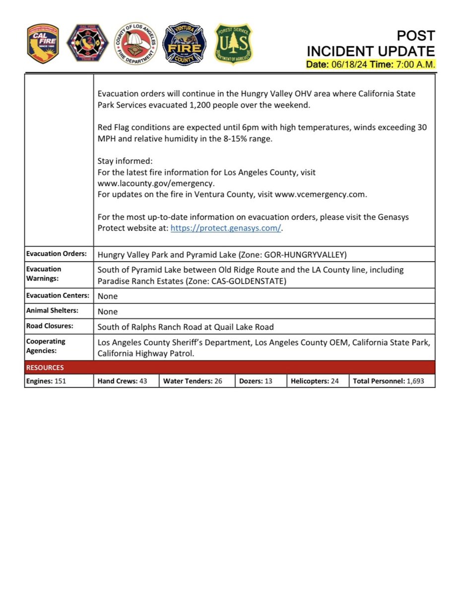 EsselingFire's tweet photo. #PostFire AM Incident Update 6/18/24 https://t.co/qhscogidvu