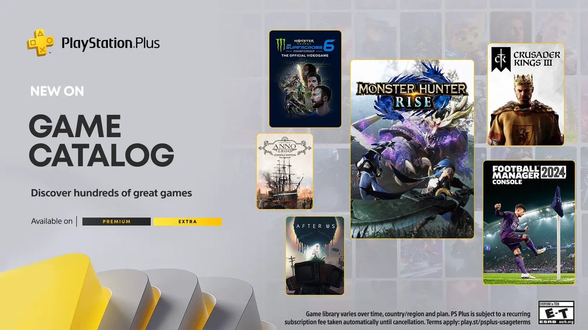 Wario64's tweet photo. PS+ Extra titles are up:
-Monster Hunter Rise https://t.co/r8KCdMlB6G
-Football Manager 2024 https://t.co/cqWPrxbPJr
-Crusader Kings III https://t.co/9StqacTxwq
-Monster Energy Supercross 6 https://t.co/r95OJlSFJK
-After Us https://t.co/uoCqWT8WmC
-Anno 1800 https://t.co/imUFE7EQYI
-Police Simulator: Patrol Officers https://t.co/ecow9uYGPQ
-Far Cry 4 https://t.co/TNSZoq9ByJ
-LEGO The Hobbit https://t.co/T72Xun6jPg
-LEGO The Incredibles https://t.co/UTsT6sgbGU

PS+ Premium:
-LEGO Star Wars II: The Original Trilogy https://t.co/SXPGrkslSZ
-Ghosthunter https://t.co/FwwmQninwi
-Daxter https://t.co/8t7Jj9XtPM