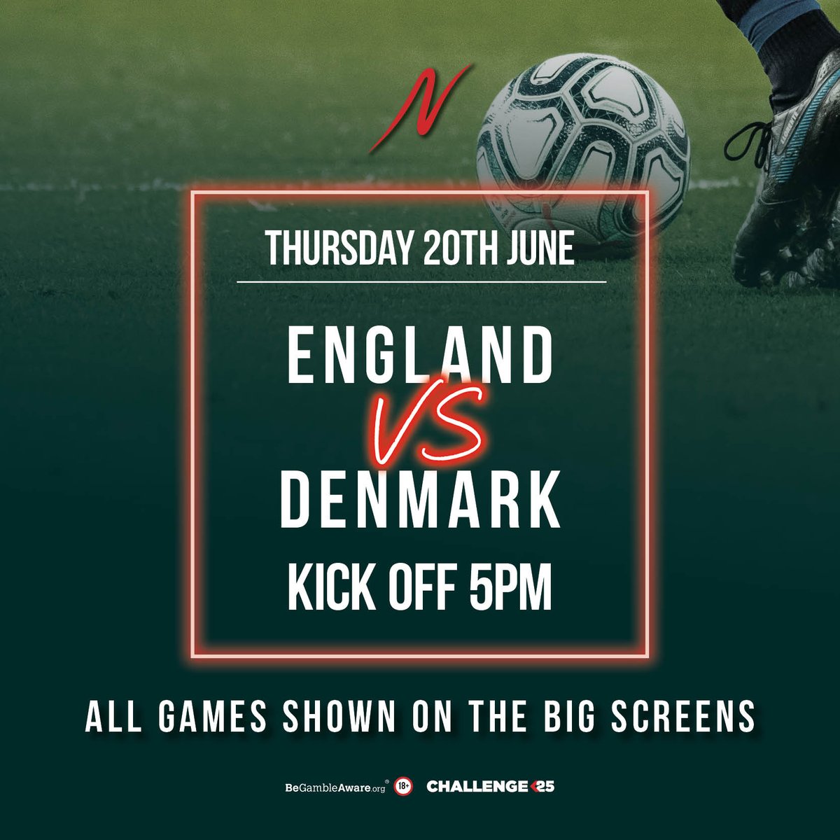 It's coming home 🎶 ⚽  We're showing England vs Denmark live on our big screens 📺  

🍔 The bar is open early from 4pm to grab your pre-match beer buckets and 3Bs!