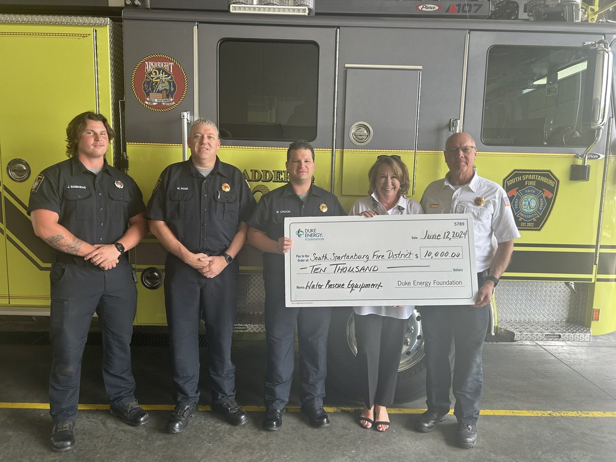 Linda Hannon (@hannonls) on Twitter photo .<a href="/DukeEnergy/">Duke Energy</a> is excited to present <a href="/TravelersRestSC/">Travelers Rest</a> Fire Department with a $10,000 grant to be used for Storm Resiliency equipment. @DE_SCPresident <a href="/JiranRick/">Rick Jiran</a> <a href="/GreenvilleCoEM/">Greenville County Emergency Management</a> .<a href="/DukeEnergy/">Duke Energy</a> is excited to present <a href="/TravelersRestSC/">Travelers Rest</a> Fire Department with a $10,000 grant to be used for Storm Resiliency equipment. @DE_SCPresident <a href="/JiranRick/">Rick Jiran</a> <a href="/GreenvilleCoEM/">Greenville County Emergency Management</a>