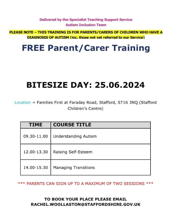 Sorry a little short notice but only just arrived in my inbox - for parents interested please contact the email at the bottom of the programme.