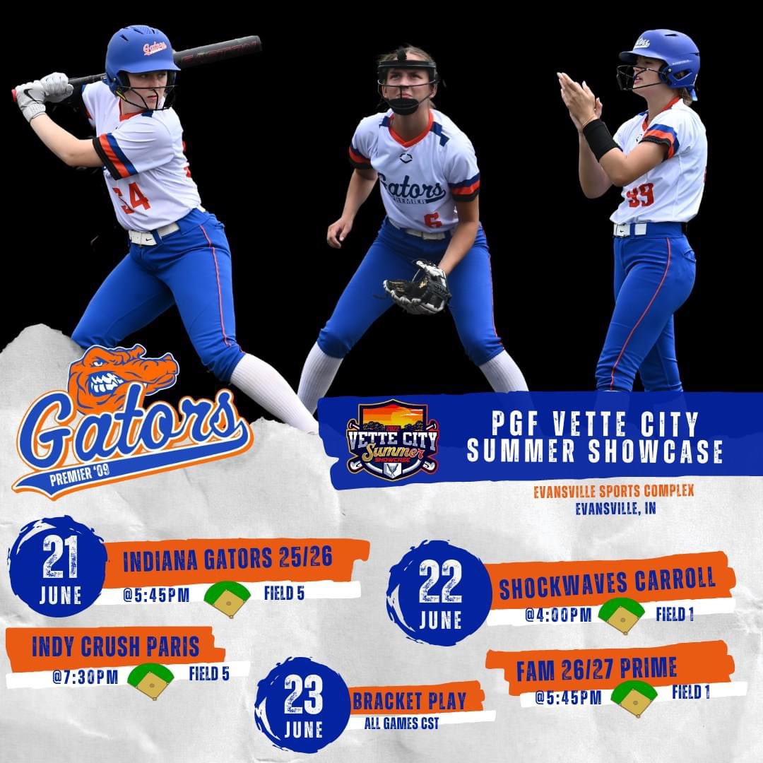 Our squad is headed to Evansville, IN this weekend for the **PGF 6th Annual Vette City Summer Showcase - 16u division**
These girls are coming together as a team, improving each weekend and are exciting to watch! Check us out 
and follow along
→ linktr.ee/ingatorspremier